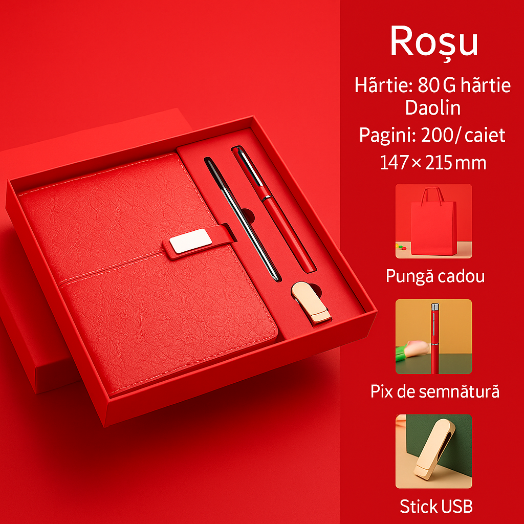 Set de birou elegant cu agenda din piele ecologica, pix metalic si stick USB – alegerea perfecta pentru cadouri business rafinate [3]