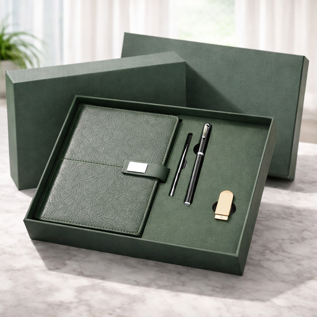 Set de birou elegant cu agenda din piele ecologica, pix metalic si stick USB – alegerea perfecta pentru cadouri business rafinate [7]