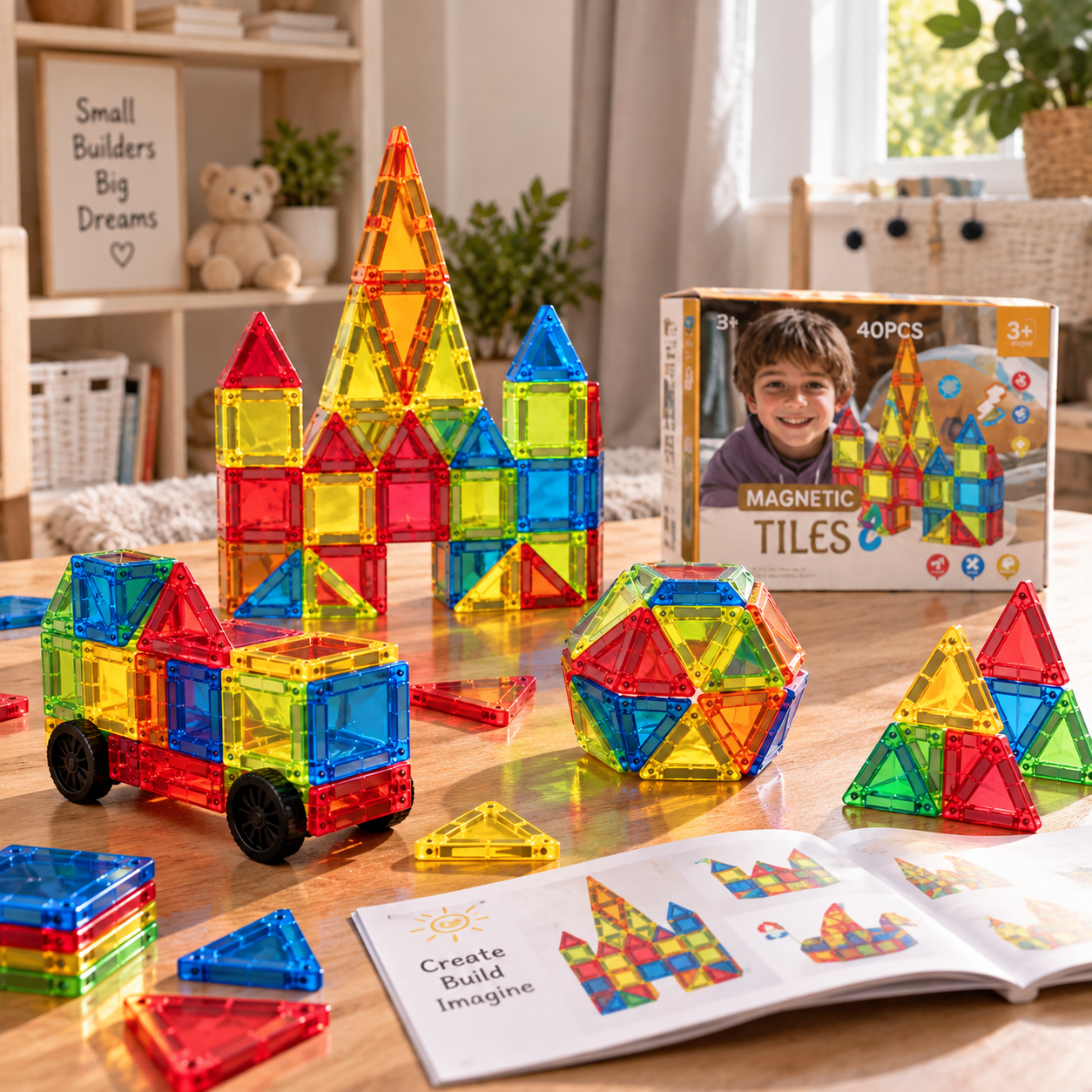 Set Magnetic Tiles pentru copii cu 40 de piese colorate [3]