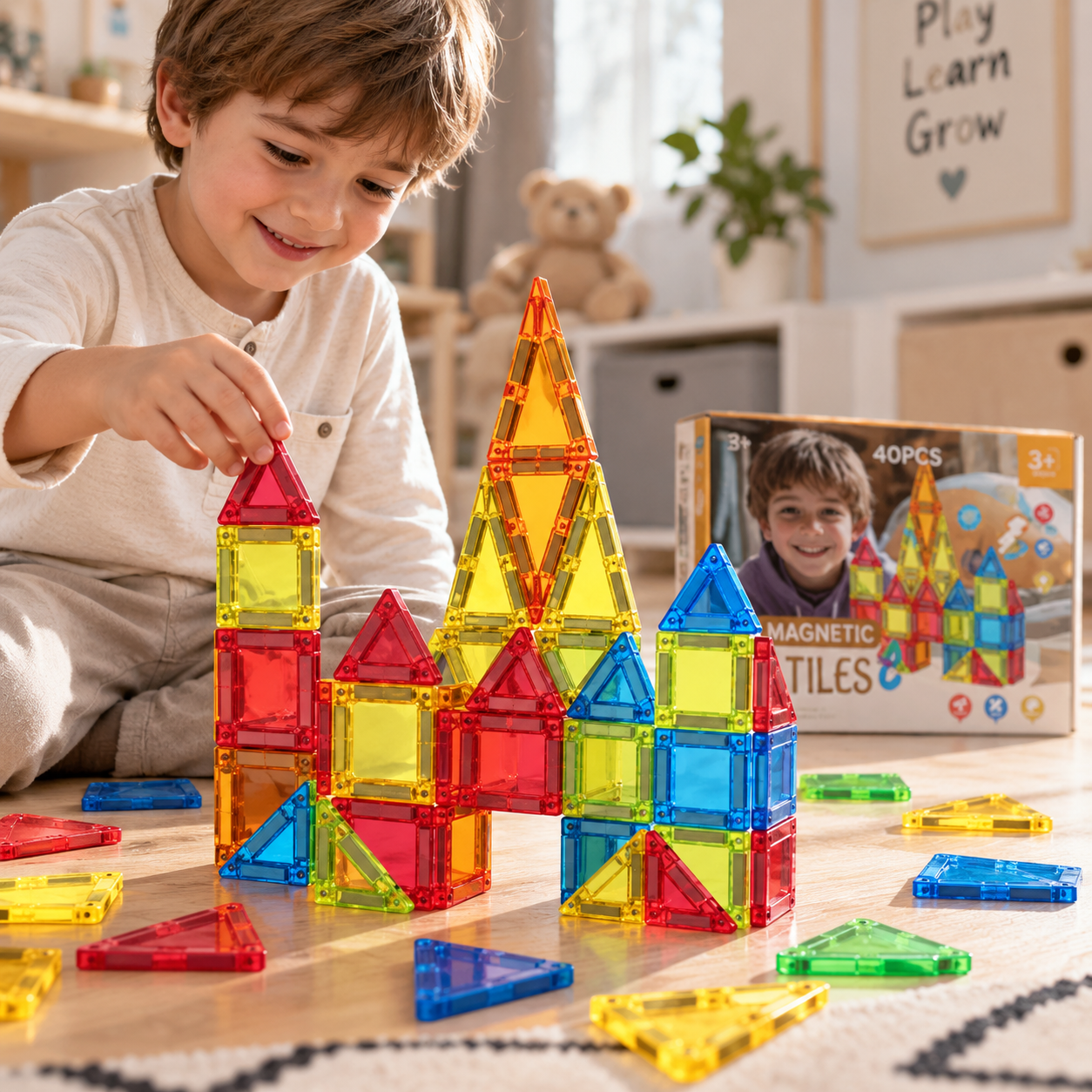 Set Magnetic Tiles pentru copii cu 40 de piese colorate [2]
