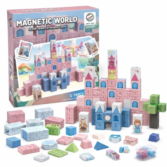 Set de Construcție Magnetică Magnetic World Z013A – 76 Piese, Castel Fantasy, ABS și Magnet [2]