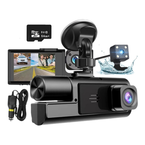 Produse pentru masini - Camera Auto Tripla Full HD 1080P – Inregistrare Fata + Interior + Spate, Night Vision, G-Sensor, Monitorizare 24H