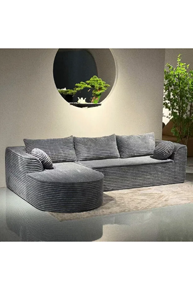 Casă & Bucătărie - Canapea Colțar Premium Gri, 3 Locuri, cu 3 Perne Mari și 2 Perne Decorative – Design Modern și Confort Sporit