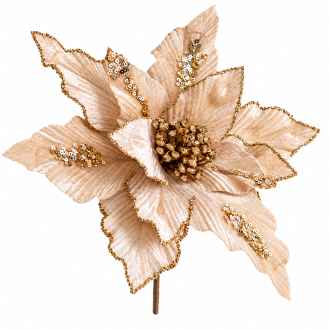 Ornamente de brad - Floare decorativă champagne pentru brad de Crăciun 26 cm