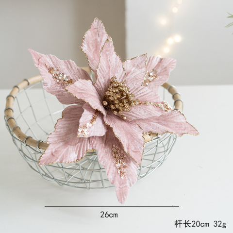 Ornamente florare brad - Floare de Crăciun din catifea premium, lucrată manual roz – ornament elegant pentru brad 26X20