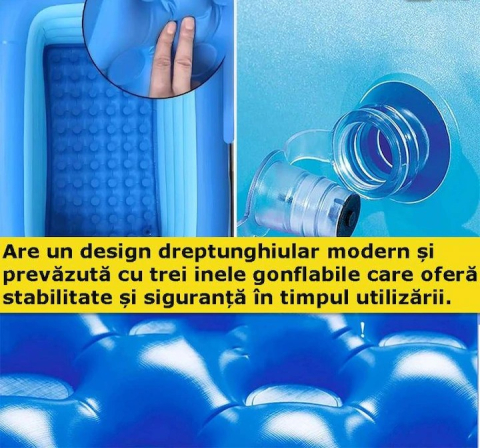 Produse de vara - Piscină gonflabilă familială 210 x 135 x 54 cm, cu 3 inele – model oceanic pentru copii și adulți