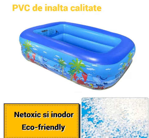 Produse de vara - Piscină gonflabilă pătrată pentru copii, model oceanic albastru – ideală pentru curte și grădină  120 x 82 x 33 cm