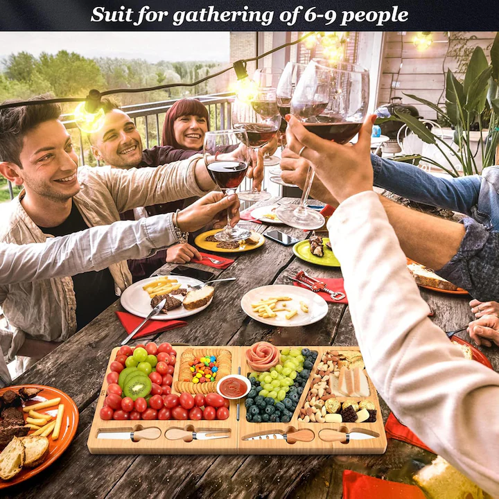 Platou Premium din Bambus pentru Branzeturi – Set cu 4 Ustensile din Inox, Ideal pentru Petreceri si Cadouri [3]