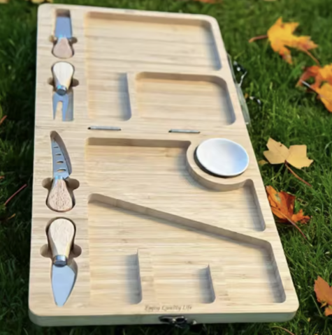 Platou Premium din Bambus pentru Branzeturi – Set cu 4 Ustensile din Inox, Ideal pentru Petreceri si Cadouri [5]