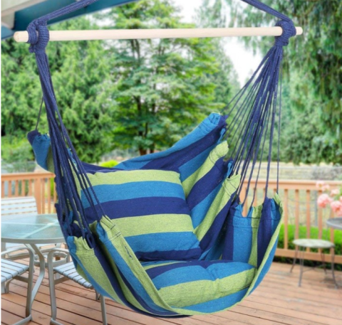 Camping - Scaun Hamac Suspendat pentru Relaxare – Fotoliu Tip Leagăn cu Pernă, Interior și Exterior