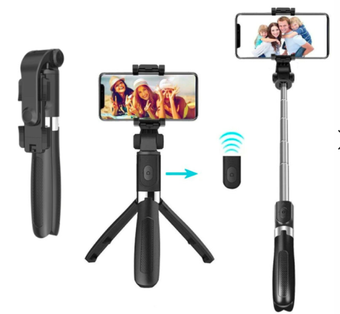 Camping - Selfie Stick cu Trepied și Telecomandă Bluetooth – Suport Telefon Reglabil și Rotire 225°