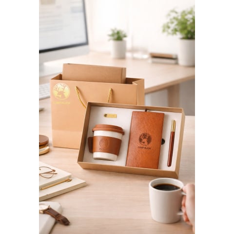 Seturi pentru cadouri - Set Cadou Business Elegant – Agenda Premium, Cana Termica si Pix Metalic Maro inchis