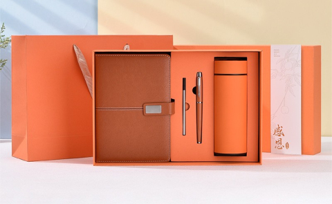 Cadouri inspirate - Set Cadou Premium pentru Birou – Agenda, Pix si Termos Elegant Portocaliu