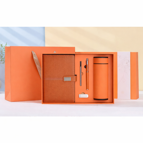 Seturi pentru cadouri - Set Cadou Premium pentru Birou – Agenda, USB, Pix si Termos Elegant Portocaliu