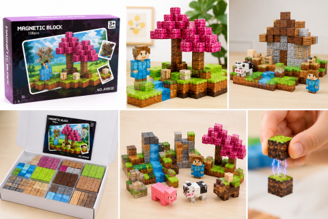Pentru copii - Set cuburi magnetice construcție pentru copii – 108 piese educative 3D, joc creativ 3+