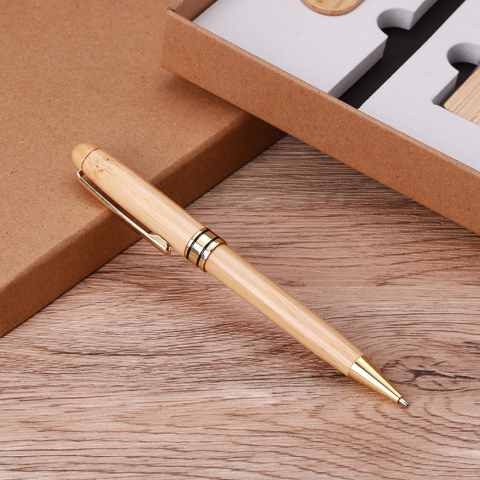 Set de birou din lemn natural, 3 piese, detalii aurii, cutie elegantă, accesorii esențiale [4]