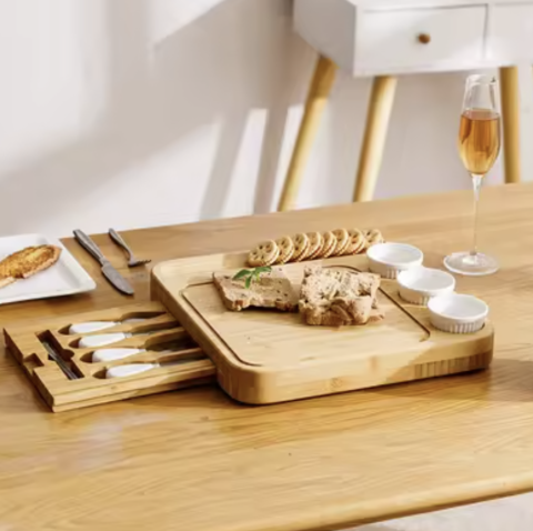 Platouri de bucatarie - Set Deluxe de Servire din Bambus cu Sertar – Eleganta si Functionalitate pentru Aperitive