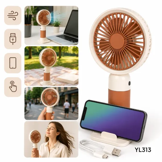Produse de vara - Ventilator Portabil YL313 cu Încărcare USB și Suport pentru Telefon, 16.5 cm – Compact și Reîncărcabil