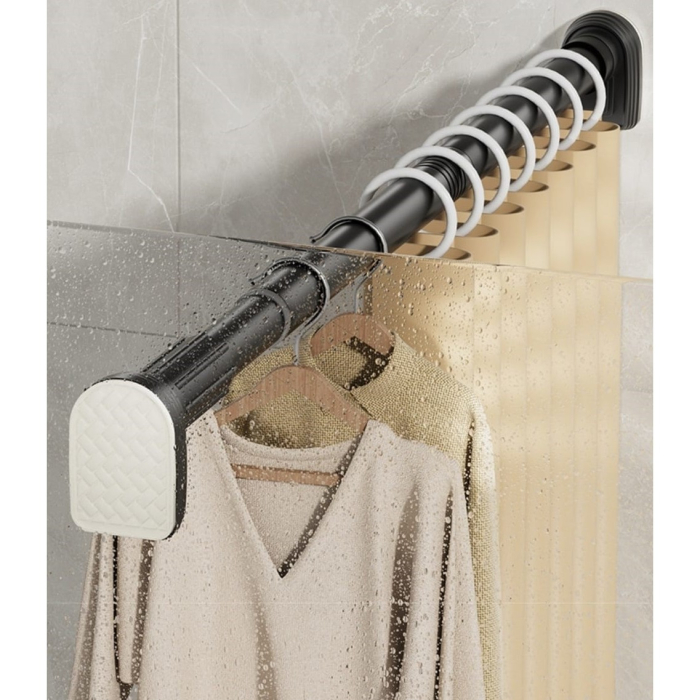 Bara Telescopica Multifunctionala, Flippy, din Otel Inoxidabil si ABS, Utilizare Universala, Extensie 185 - 205 cm, Fara Perforare Perete, Negru [3]