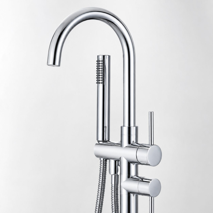 Baterie de Podea cu Cadru Rotund, Flippy, CF2032, Alama Sanitara, Pipa 18 cm, Inaltime 115 cm, Para de Dus, Crom [3]