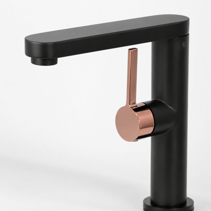 Baterie Lavoar HASSO 9107H/M, Flippy, Alama Sanitara, Monocomanda, Cartus Ceramic 40 mm, Negru Mat/Rose Gold [2]