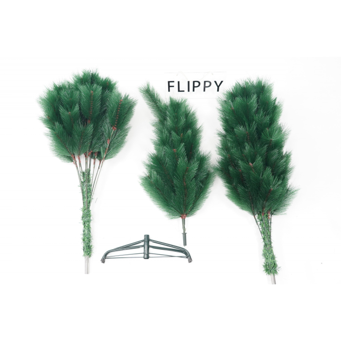 Brad artificial de Craciun tip pin, clasic, pentru interior/exterior, inaltime 180 cm, Flippy, verde, suport metalic inclus [4]
