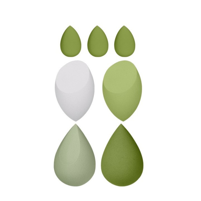 Bureti de Machiaj, Flippy, Set Premium 7 bucati, Burete pentru Pudra de Machiaj, Forma Ovala, Poliuretan hidrofil, Verde [2]