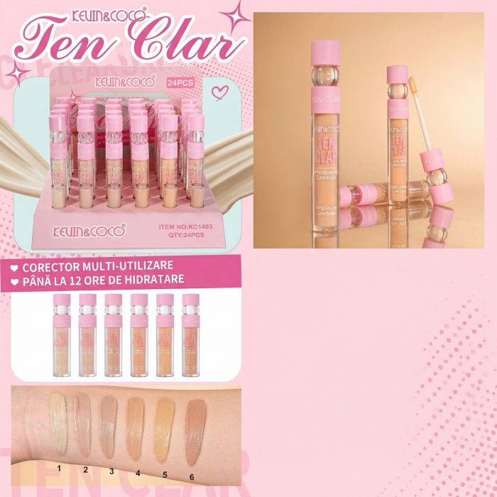 Corector Lichid pentru Ten, Kevin Coco, Clear Skin, Nuanta Bej Deschis, Subton Roz Piersica [6]