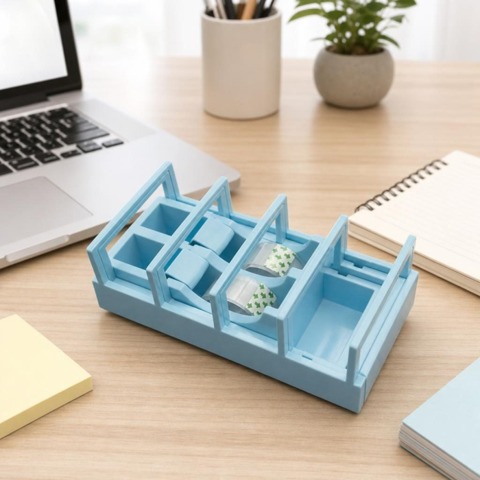 Dispenser de Banda Adeziva, Flippy, Suport pentru Banda Adeziva pentru Birou, Scoala, din Plastic, 15,5 x 7,7 x 7,4 cm, Albastru Pastel [7]