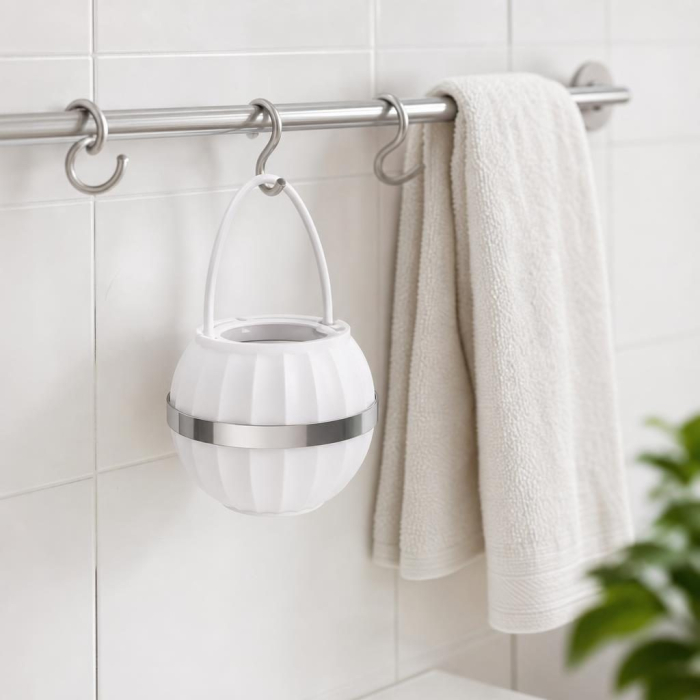 Filtru Purificator pentru Apa de Baie, Flippy, Forma Sferica, Maner pentru Agatare, Banda Decorativa Argintie, Uz Casnic, Alb [4]