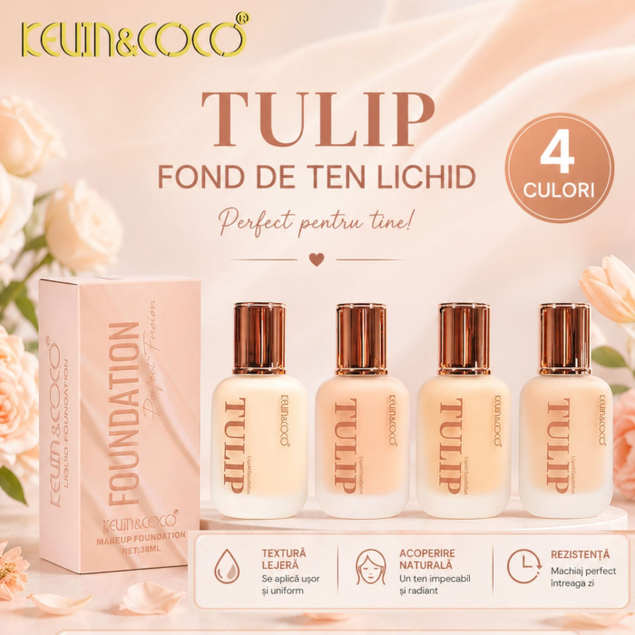 Fond de Ten, Kevin&Coco, Model Tulip, Textura Lichida, Acoperire Naturala, 38 ml, 5 x 3.7 x 10.7 cm, Nuanta 1, Ivory Light [5]