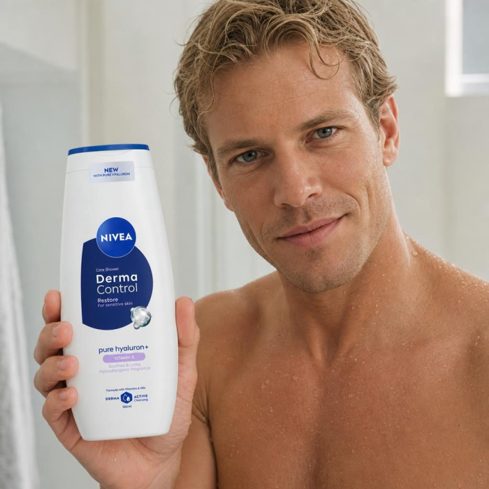 Gel de Dus, Nivea for Men, 500 ml, Derma Control Restore, Curatare si Hidratare pentru Pielea Sensibila [3]