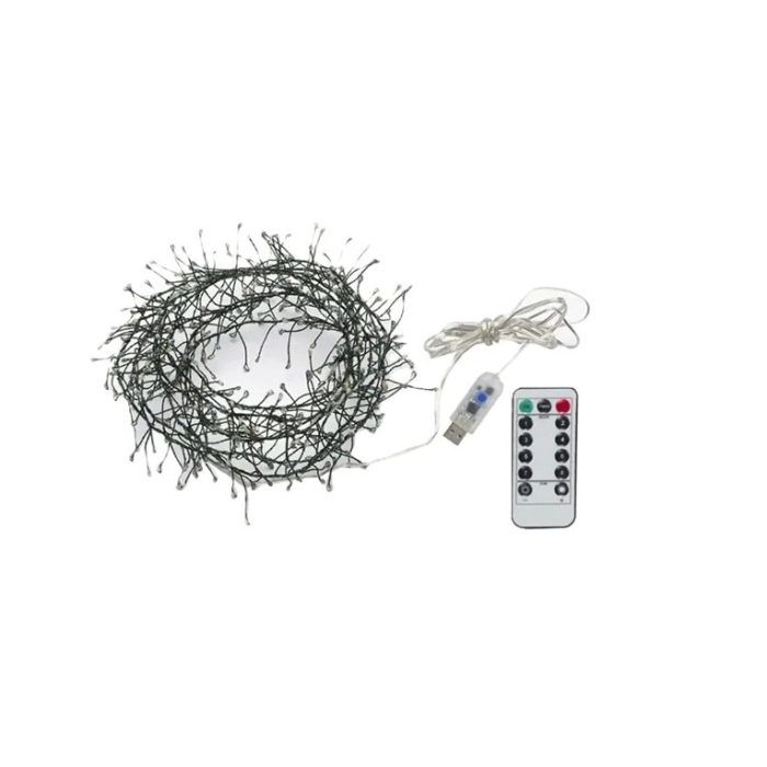 Instalatie de Craciun Liniara, Flippy®, Tip Cluster, 8 Jocuri de Lumini, cu Telecomanda, 6 m, 200 Led-uri, Alimentare USB, 3V, Multicolor [2]