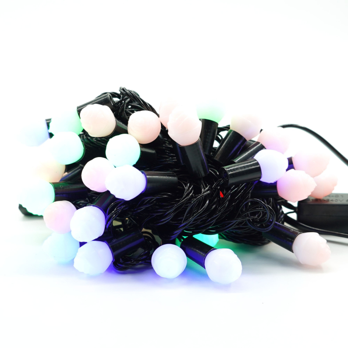 Instalatie de Craciun Liniara RGRB Yoto, 10 m, din care 1 m Prelungitor 220V, 40 LED, Bilute Mate, Interconectabila, Utilizare Interior/Exterior, Fir Negru, multicolor [6]