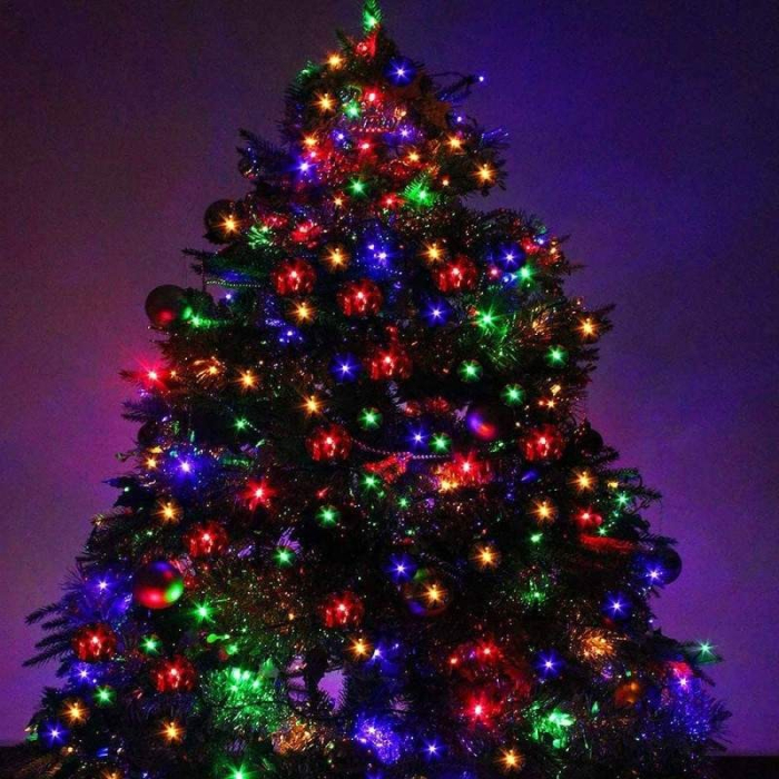 Instalatie de Craciun liniara Yoto, 10 m, din care 1 m cablu priza 220V, 100 LED, 8 jocuri de lumini, beculet in 6 colturi, pentru interior, controler, fir negru, multicolor [7]
