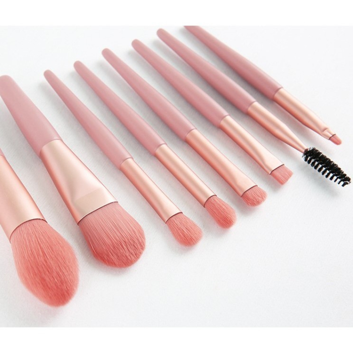 Mini Set Portabil cu 8 Pensule de Machiaj Flippy cu Husa cu Peri Moi și Densi, pentru Fond de Ten, Pudră, Blush, Fard și Sprâncene, Roz [4]