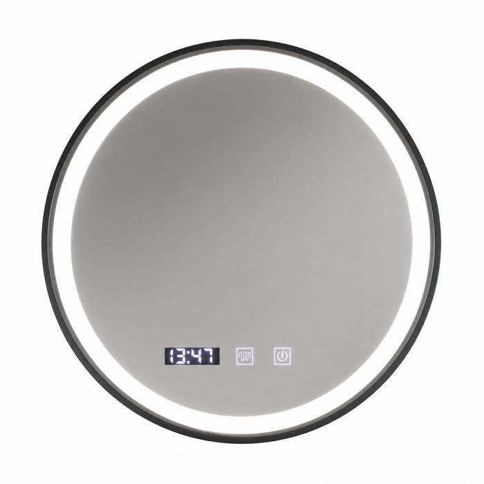 Oglinda LED NOVARA, Flippy, Touch, Sistem Dezaburire, Ceas si Temperatura, Diametru 80 cm, Rama Negru Brushed [5]