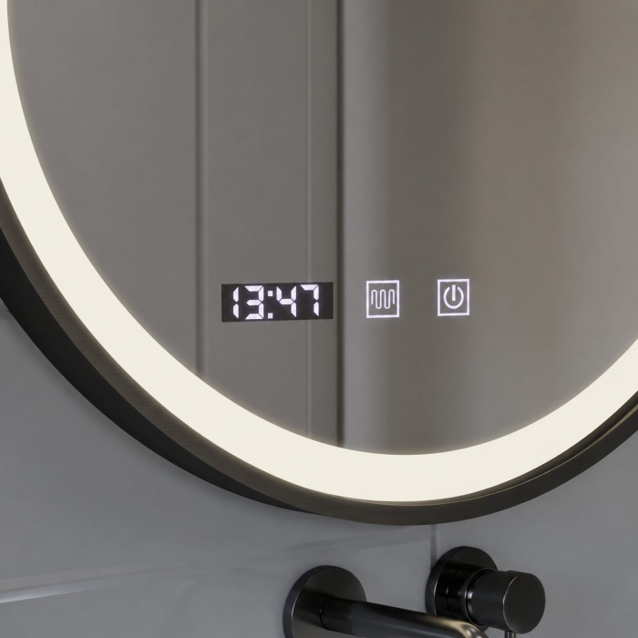 Oglinda LED Touch NOVARA Sistem Dezaburire, Ceas si Temperatura 60 cm Rama Negru Brushed [5]