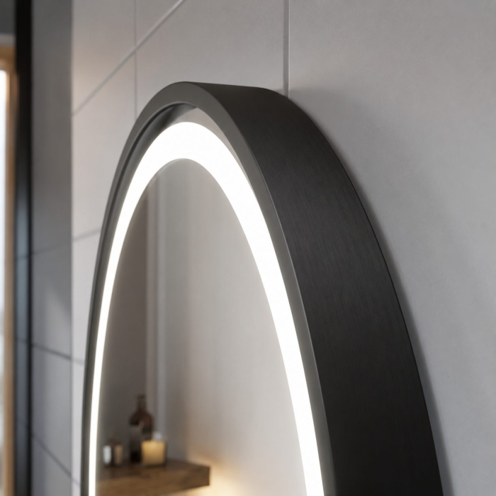 Oglinda LED Touch NOVARA Sistem Dezaburire, Ceas si Temperatura 60 cm Rama Negru Brushed [6]