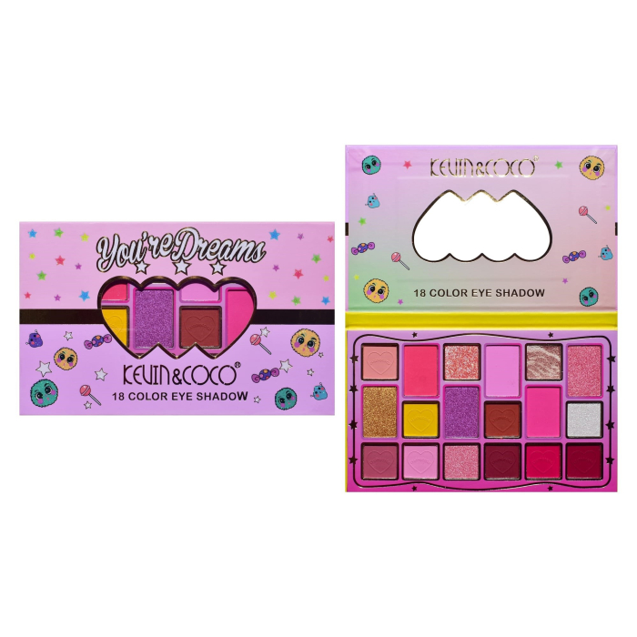 Paletă de Machiaj Kevin&Coco Candy Star, 18 Culori, Farduri de Pleoape Mate și Sidefate, Pigmentare Intensă, Design Candy Colorat, 19.3 x 12 x 1.4 cm3 x 12 x 1.4 cm, Multicolor [7]