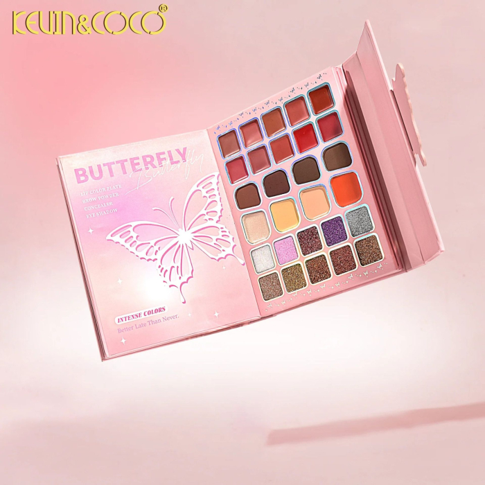 Paleta de Machiaj Profesionala KEVIN & COCO Glowy Butterfly Makeup Book, 96 Nuante, Trusa Multifunctionala pentru Ochi, Buze si Fata, Farduri Mate si Sidefate, Blush, Iluminatoare si Produse, pentru T [3]