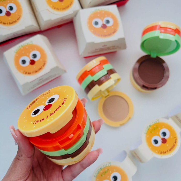 Paleta Multifunctionala, Kevin&Coco, Model Burger, Set Machiaj 5 in 1, Blush, Iluminator, Contur, Pudra, Design Compact, 122 g, 8.7 x 8.7 x 6 cm, Nuanta 03 [9]
