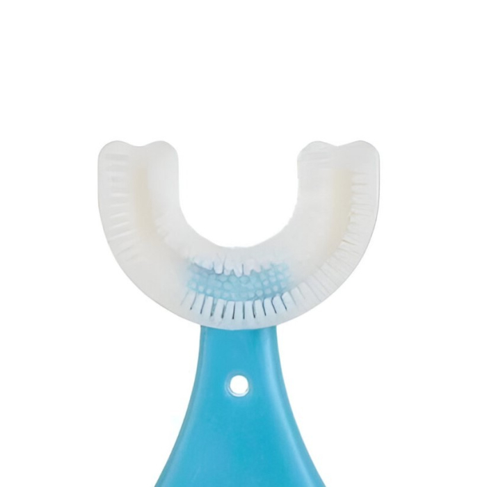 Periuta de Dinti in Forma de U, Flippy, pentru Sugari si Copii 2-6 ani, Peri Moi, 9 cm, Model Inima, Culoare Albastru [2]
