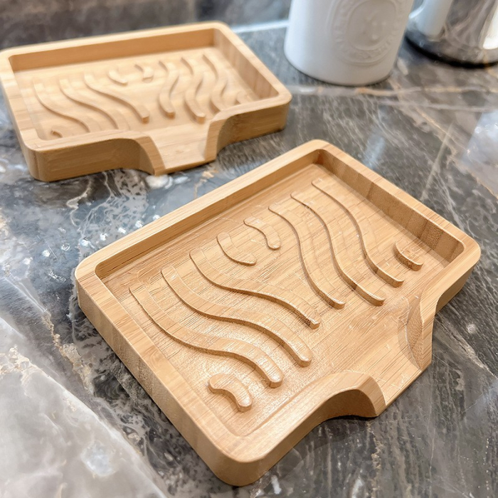 Savonieră din Lemn, Flippy, cu Sistem de Scurgere a Apei, Design Ventilat pentru Uscare Rapidă, Suport pentru Săpun Solid, 12.8 x 9.8 x 1.6 cm, Natur [4]