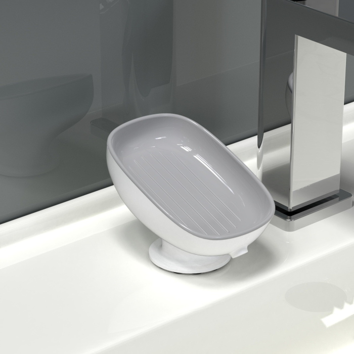 Savoniera din Plastic, Flippy, cu Ventuza, Design Modern, Gri [5]