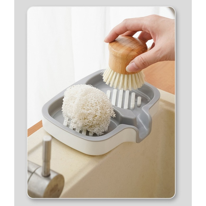 Savonieră Dublă, Flippy, cu Sistem de Scurgere a Apei, din ABS, pentru 2 Săpunuri, Design Ventilat pentru Uscare Rapidă, 14.5 x 18 x 3 cm, Gri/Alb [2]