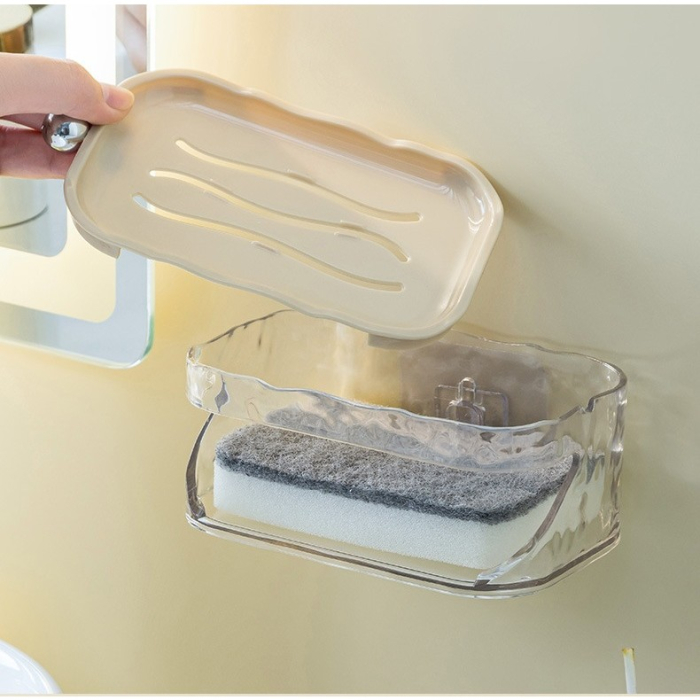 Savoniera Dubla Flippy EasyDry, 2 Straturi, cu Suport pentru Burete, Montare Fara Gaurire, 13.5 x 8.5 x 6 cm, Bej [2]