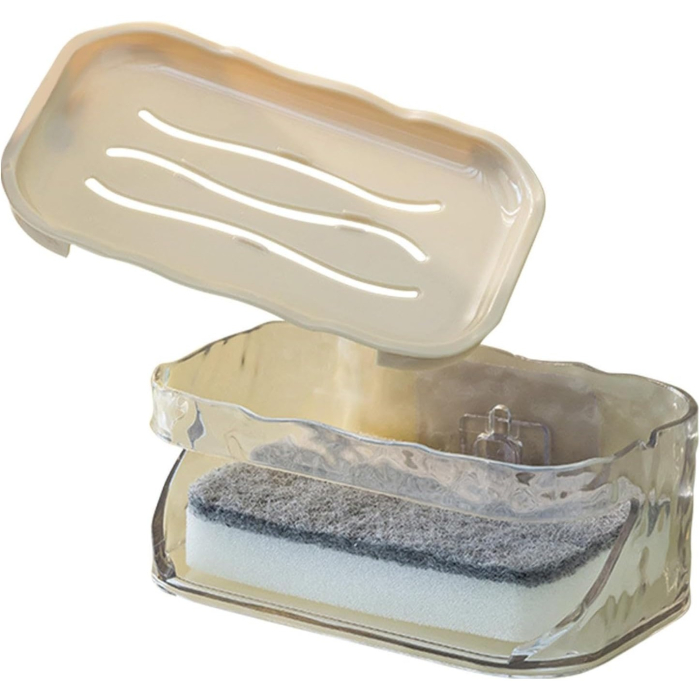 Savoniera Dubla Flippy EasyDry, 2 Straturi, cu Suport pentru Burete, Montare Fara Gaurire, 13.5 x 8.5 x 6 cm, Bej [6]