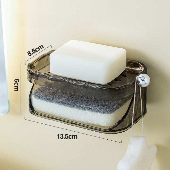 Savoniera Dubla Flippy EasyDry, 2 Straturi, cu Suport pentru Burete, Montare Fara Gaurire, 13.5 x 8.5 x 6 cm, Gri [4]