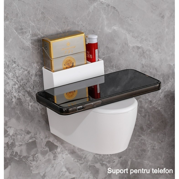 Scrumiera creativa Flippy, Forma de Toaleta, Capac Alb , Material ABS si Otel Inoxidabil, 12.5 x 9.8 x 8.4 cm, Fixare prin Lipire sau De Sine Statator, pentru Baie, Camera, Bucatarie, Balcon, Alb [6]